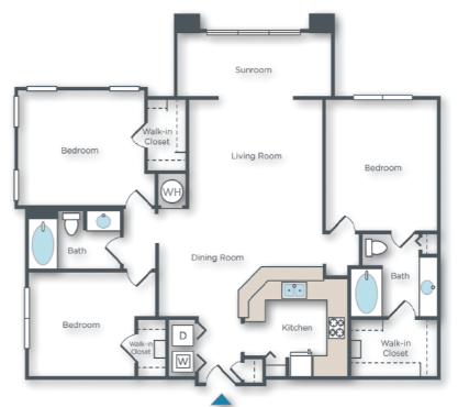 Floor plan for 3 beds, 2 baths, 1463 sqft